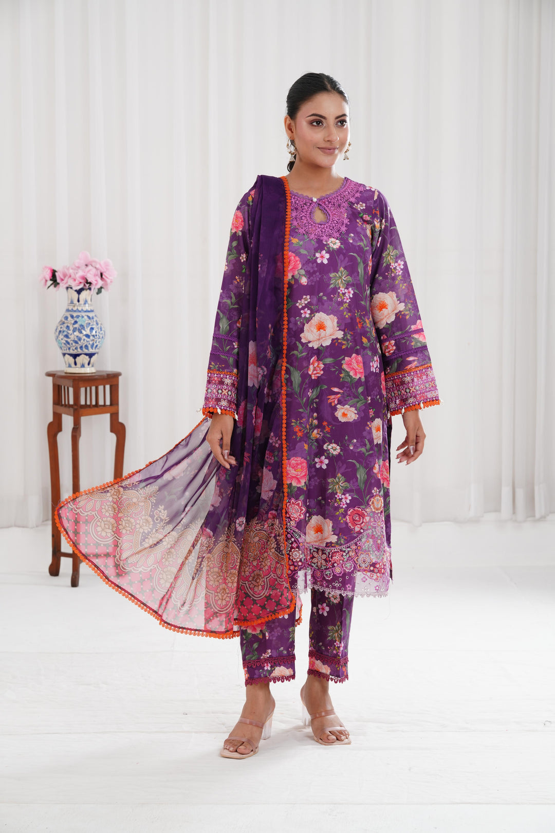 Majestic Purple - Farasha Printed Essentials Stitched