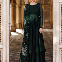Chiffon Bottle Green Stitched Suit - Vanya
