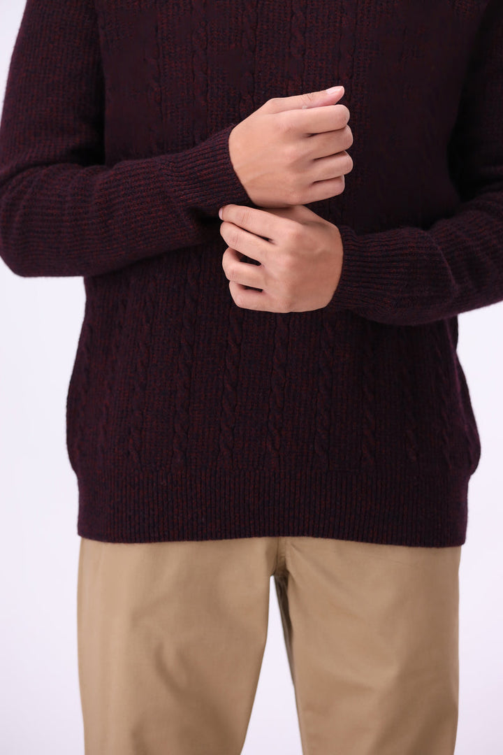 Lambs Wool Burgundy Designer Sweater - Cambridge