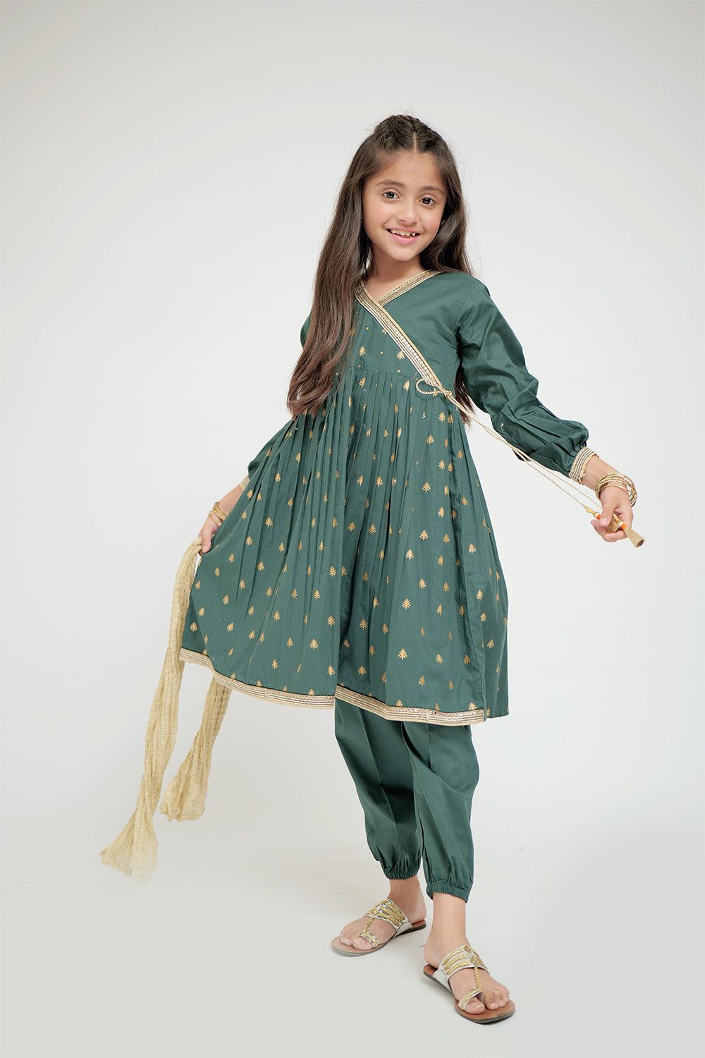 Cotton Plain Cambric Bottle Green Stitched Suit - Senorita