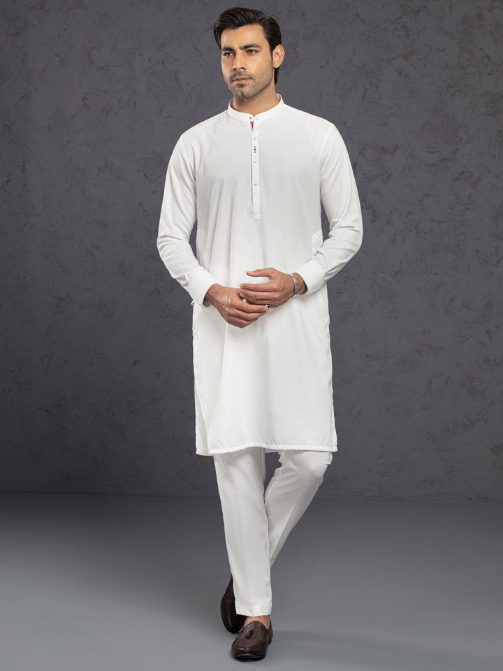 Blended White Kurta Trouser - Almirah