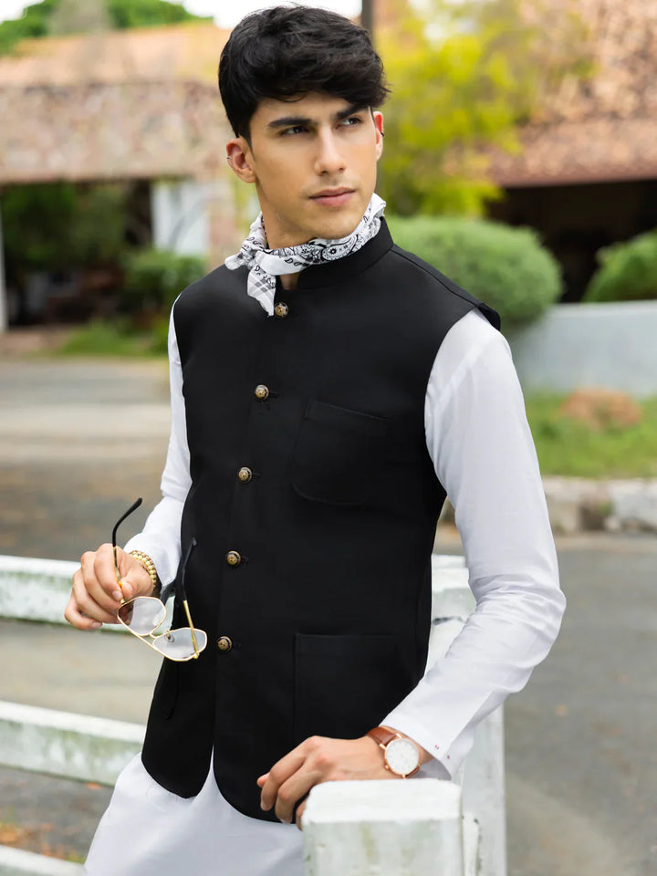 Taflon Rayon Black Waist Coat - Almirah