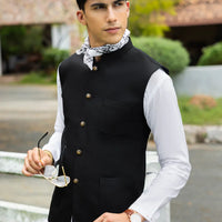 Taflon Rayon Black Waist Coat - Almirah