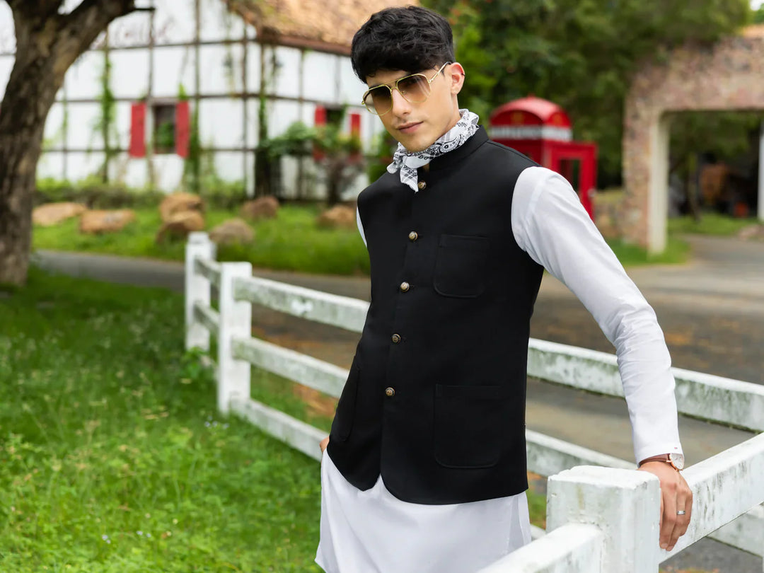 Taflon Rayon Black Waist Coat - Almirah