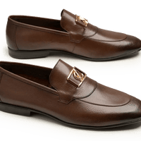 Leather Formal Brown Shoes - Logo