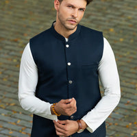 Taflon Rayon Navy Blue Waist Coat - Almirah