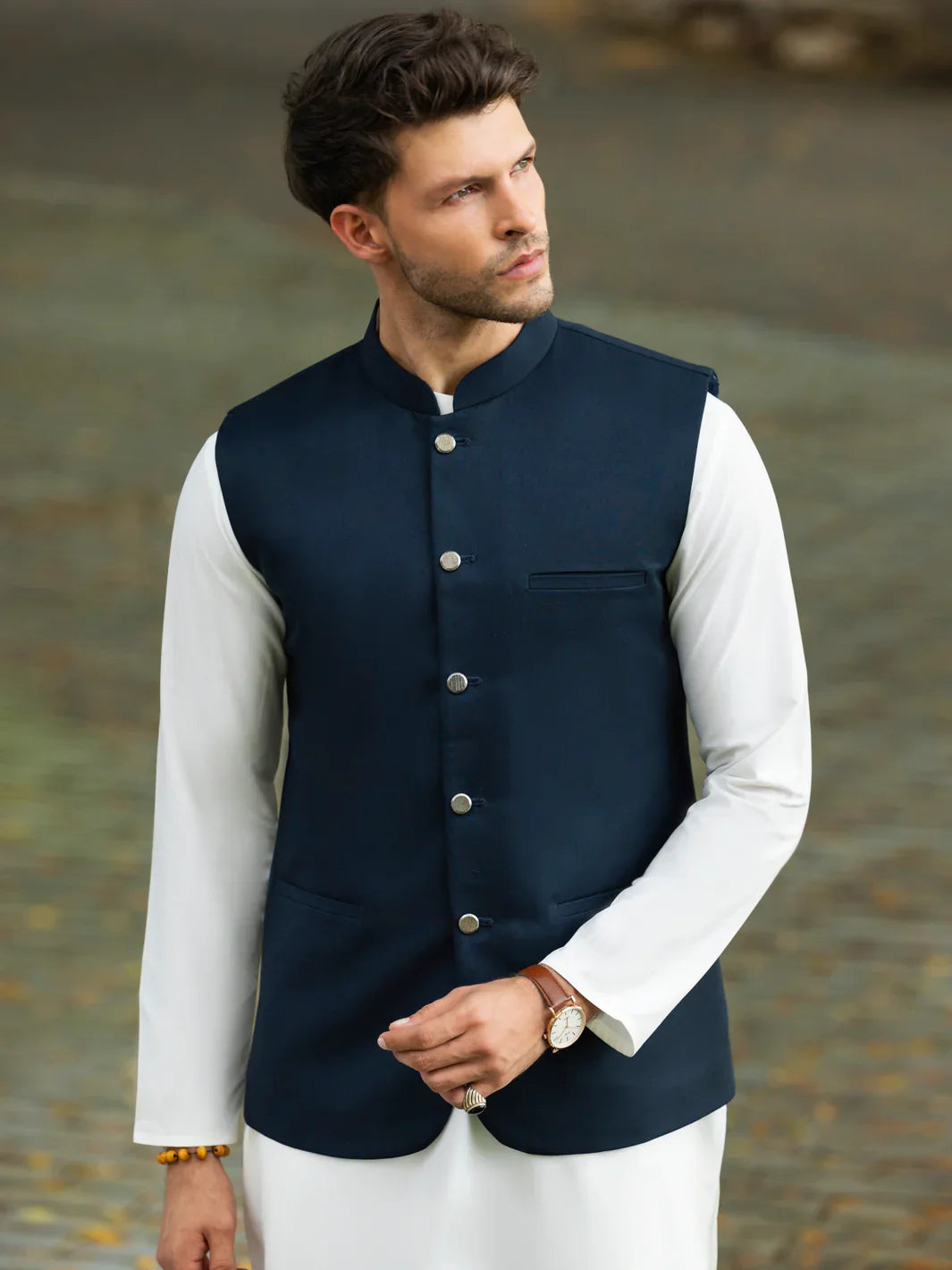 Taflon Rayon Navy Blue Waist Coat - Almirah