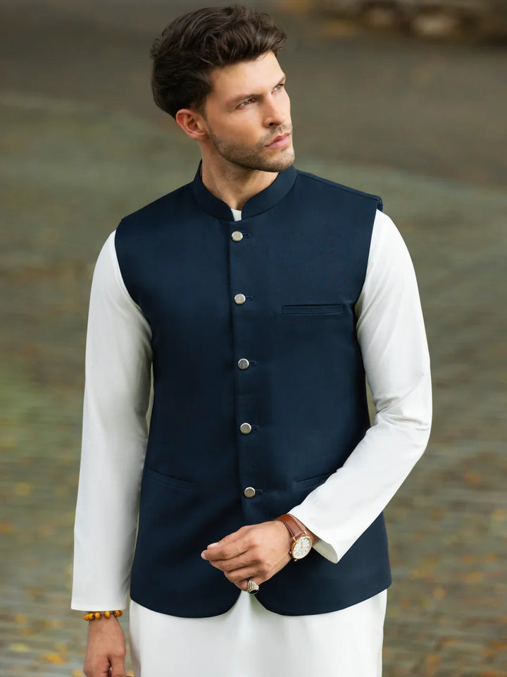 Taflon Rayon Navy Blue Waist Coat - Almirah