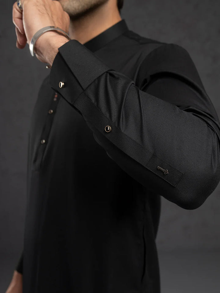 Blended Black Kurta Trouser- Almirah