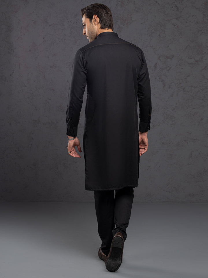 Blended Black Kurta Trouser - Almirah