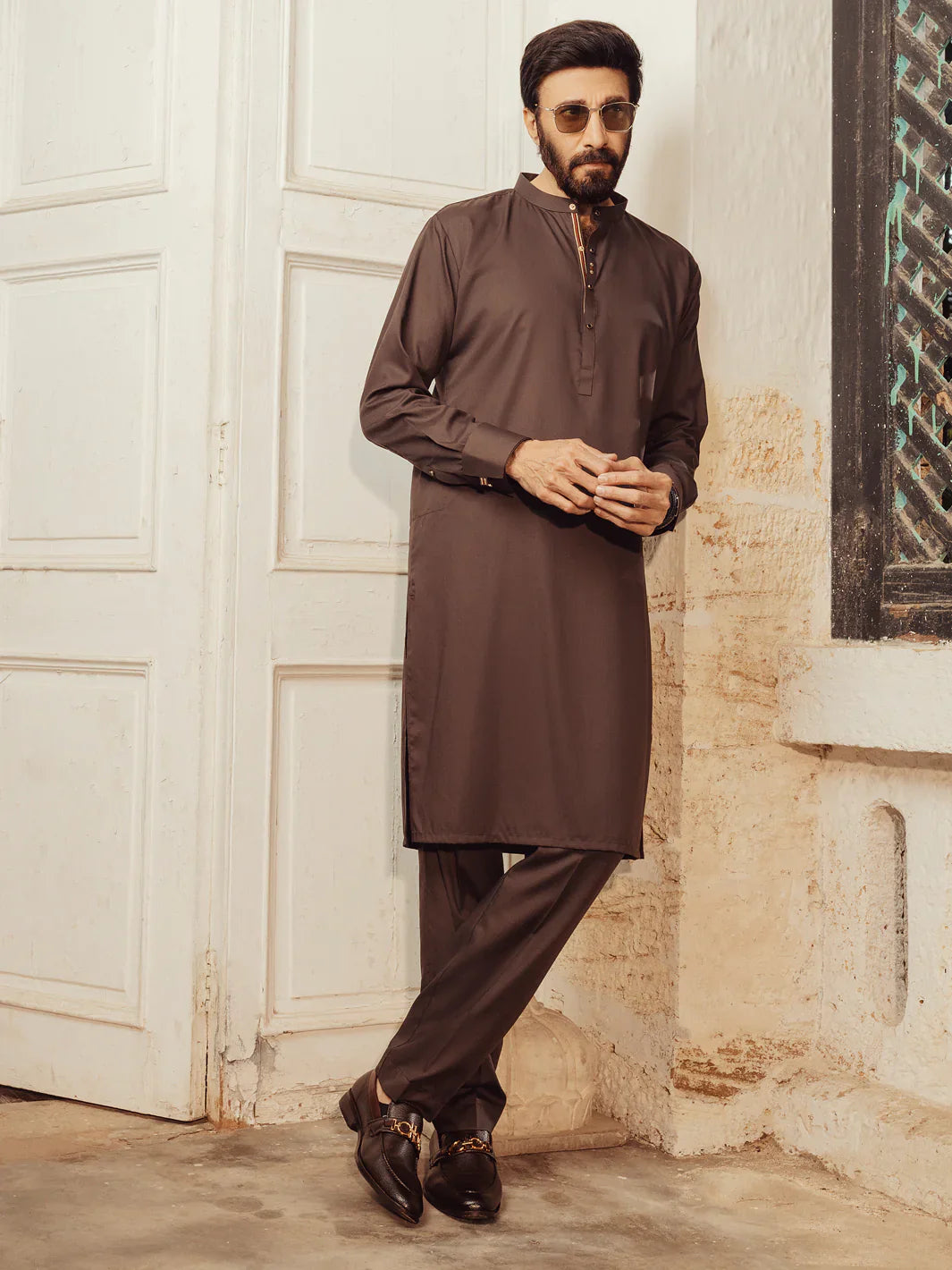 Blended Brown Kurta Trouser- Almirah