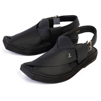 Plain Black Peshawari Chappal - J. Junaid Jamshed