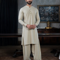 Blended Stripes Moss Grey Kurta Trouser - J. Junaid Jamshed