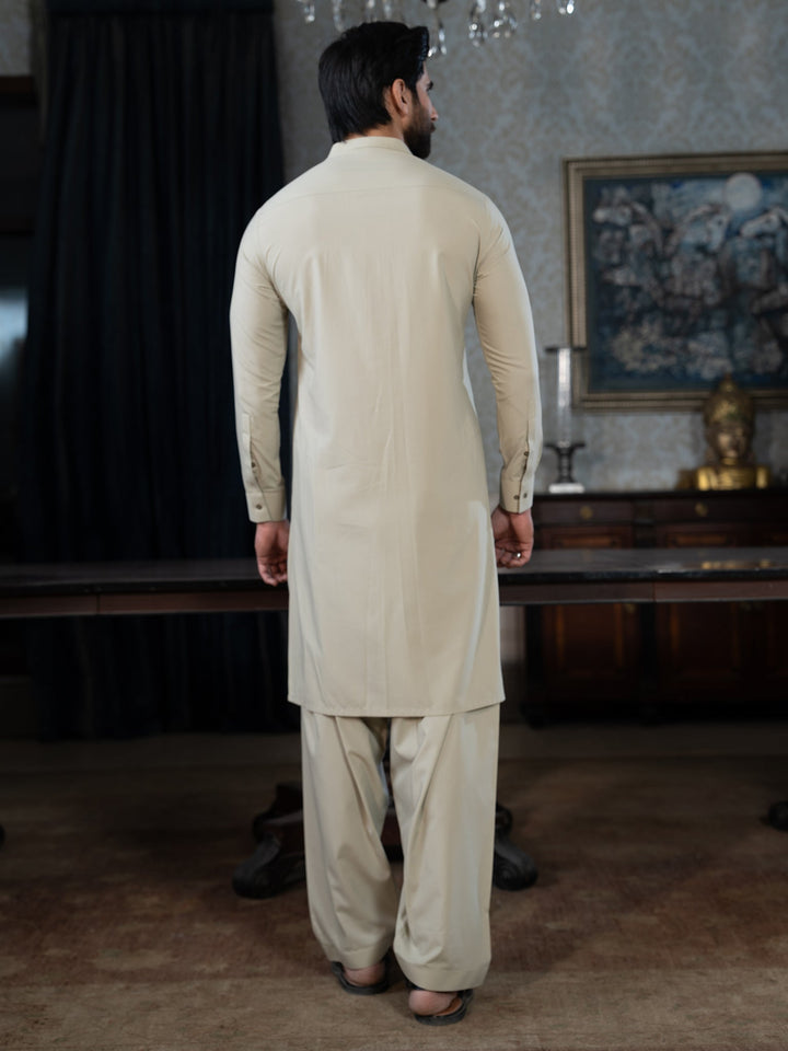 Blended Stripes Moss Grey Kurta Trouser - J. Junaid Jamshed