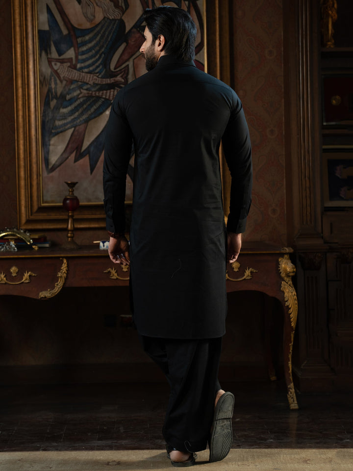 Textured Cotton Black Kurta Trouser - J. Junaid Jamshed