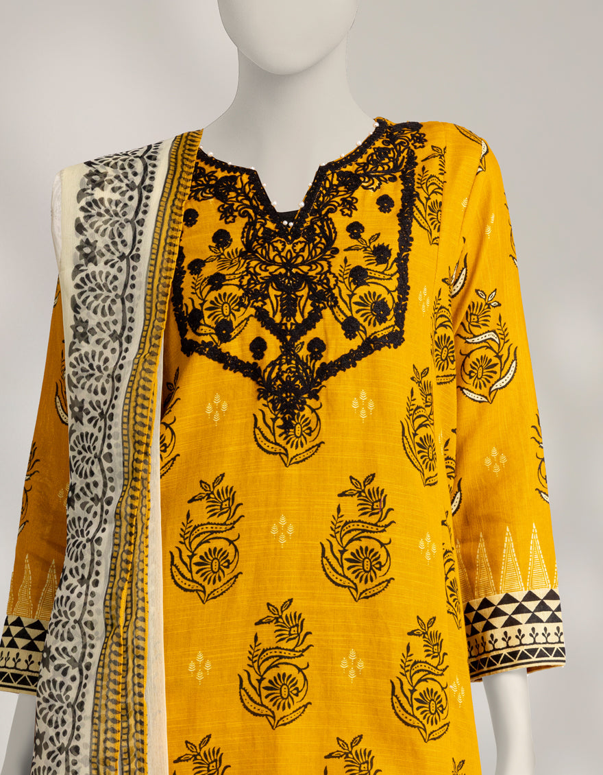 Cambric Mustard Stitched Suit - J. Junaid Jamshed
