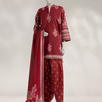 Cambric Maroon Stitched Suit - J. Junaid Jamshed