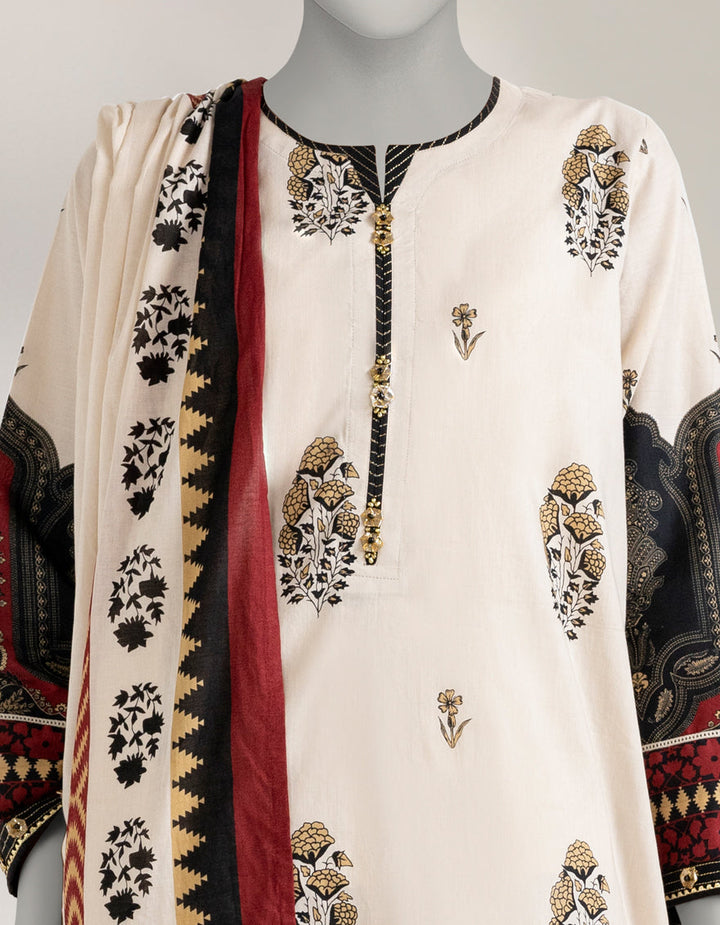 Cambric Cream Stitched Suit - J. Junaid Jamshed