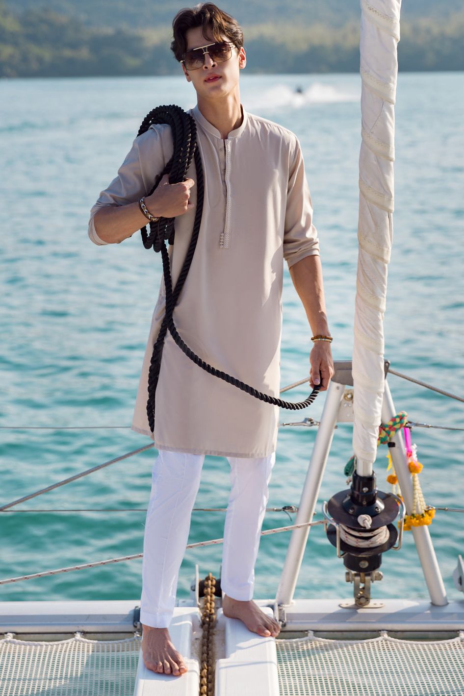 Polyester Viscose Beige Kurta - Almirah