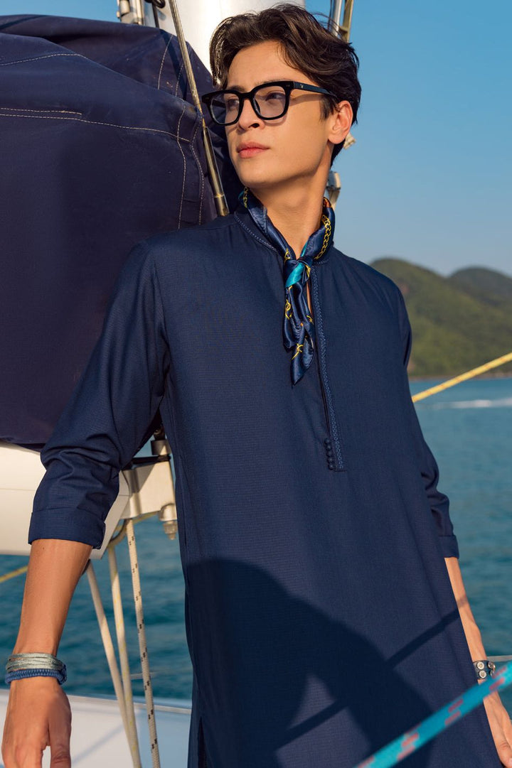 Polyester Viscose Dark Blue Kurta - Almirah