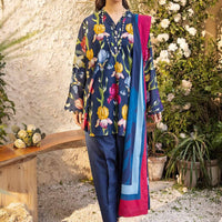 Printed Lawn Blue Stitched Suit - Maria B M Basics Elaheh Stitched