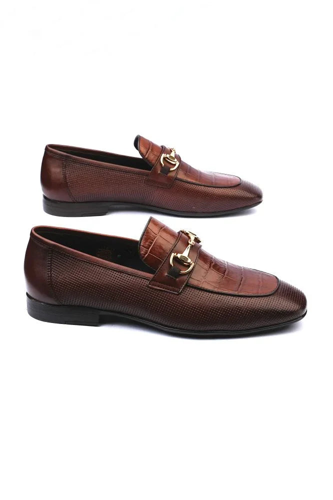 Leather Formal Brown Shoes - Logo