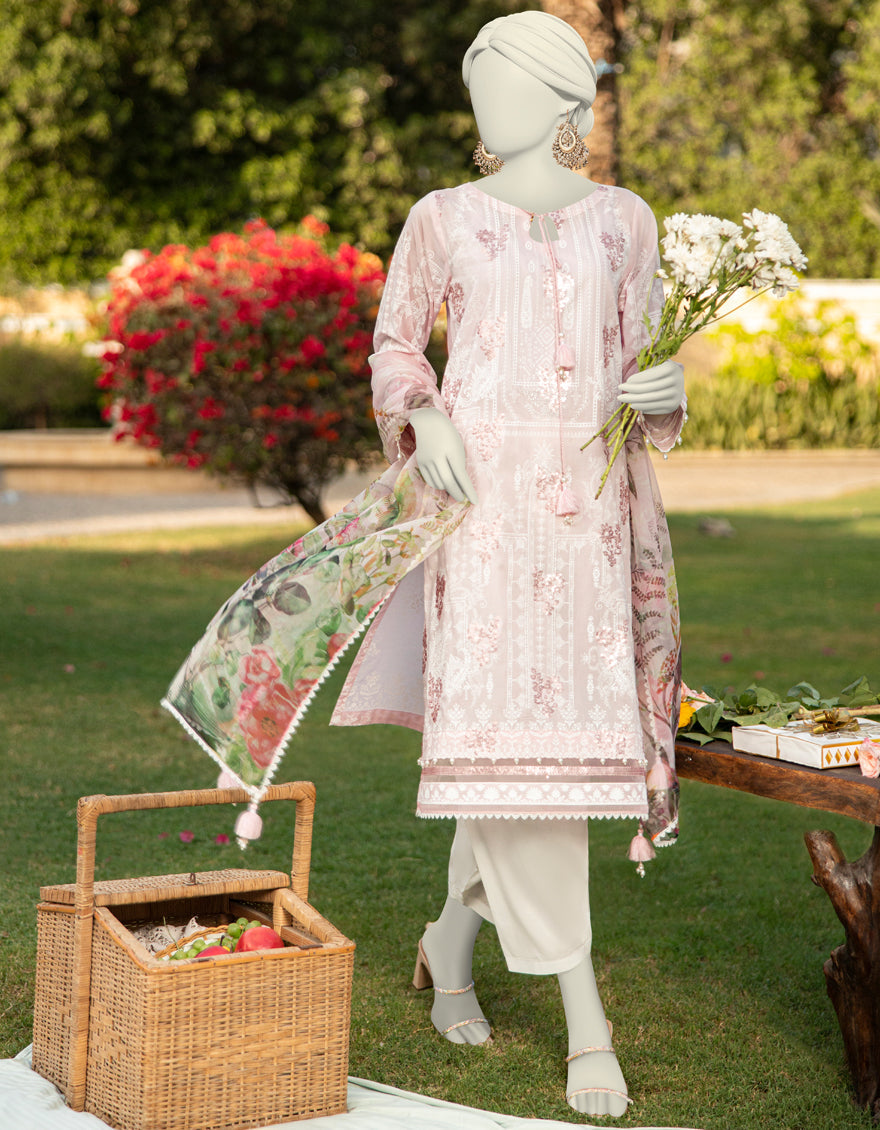 Lawn Pink Unstitched Suit - J. Junaid Jamshed