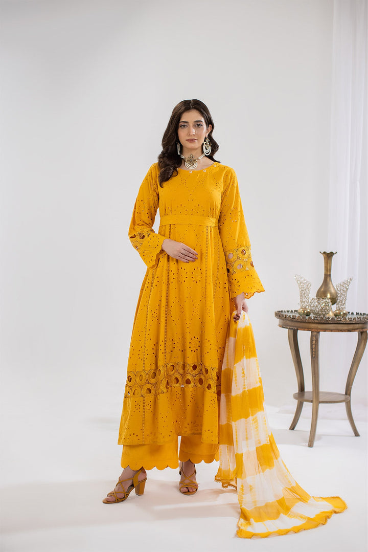 Chikenkari Yellow Stitched Suit - Raqsam