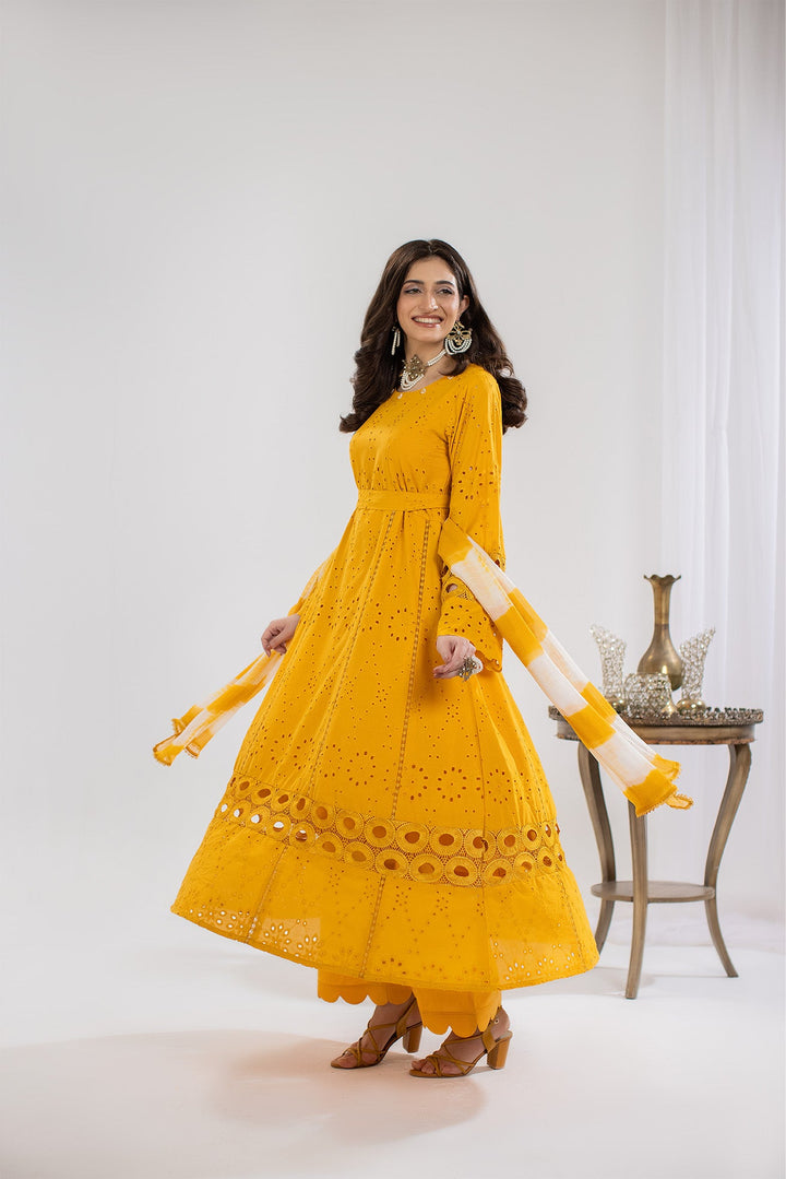 Chikenkari Yellow Stitched Suit - Raqsam