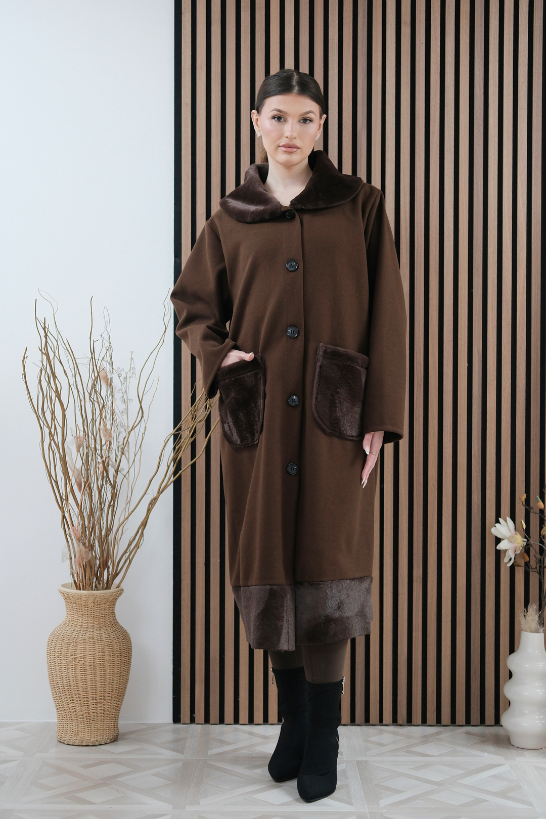 Marlette Brown Faux-Fur Coat