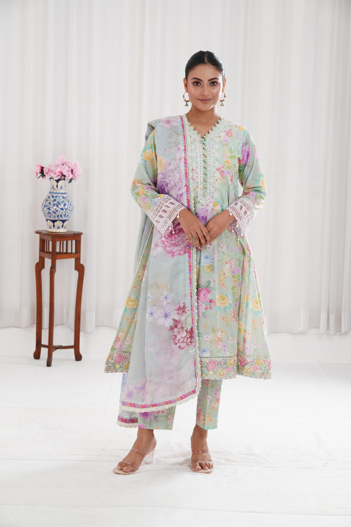 Mint Dew - Farasha Printed Essentials Stitched
