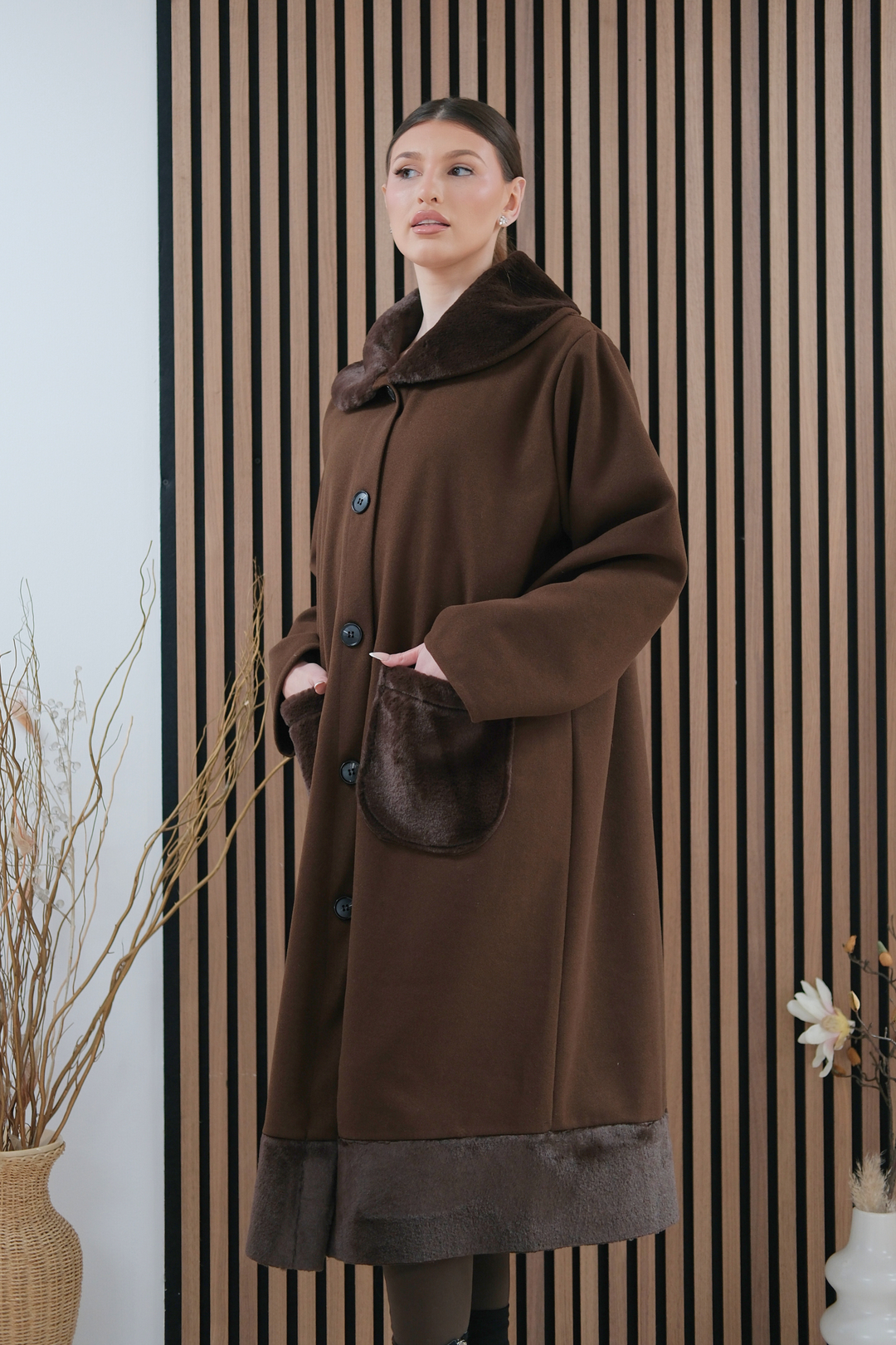 Marlette Brown Faux-Fur Coat