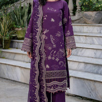 Raven Plum - Farasha Bahaar Embroidered Lawn Stitched