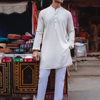 Blended Off White Kurta - Almirah
