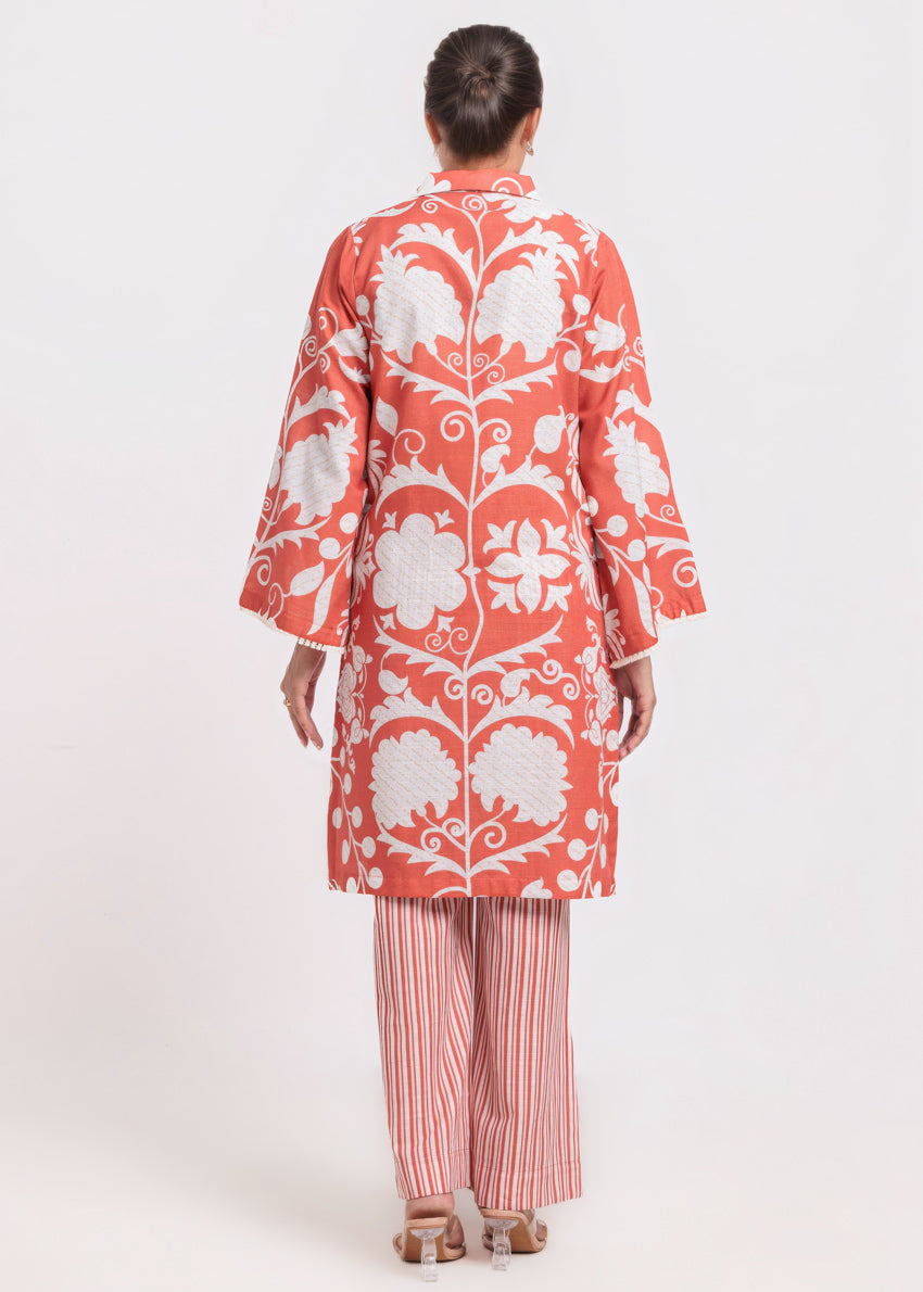 Khaddar Orange Stitched Suit - Bonanza