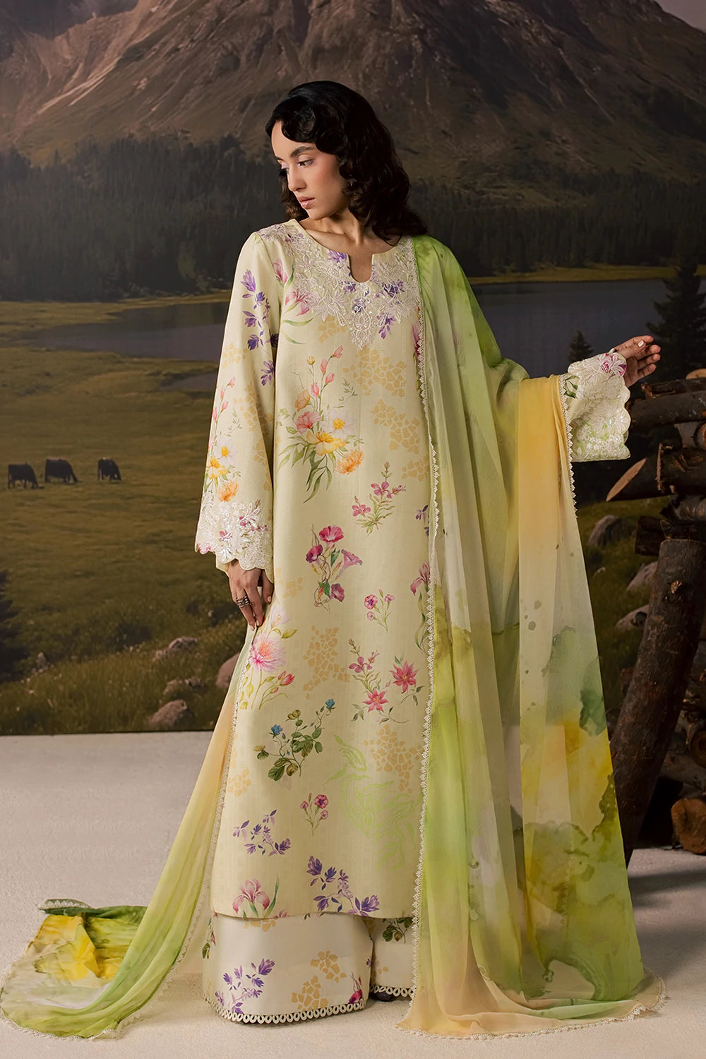 Dobby Lawn Butter Cream Stitched Suit - Vanya