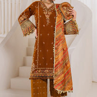 Embroidered Velvet Mustard Stitched Suit - Baroque