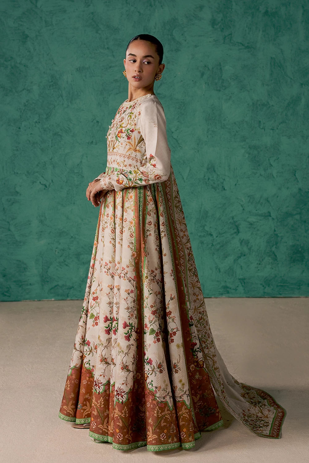 Dobby Lawn Ivory Rust Stitched Suit - Vanya