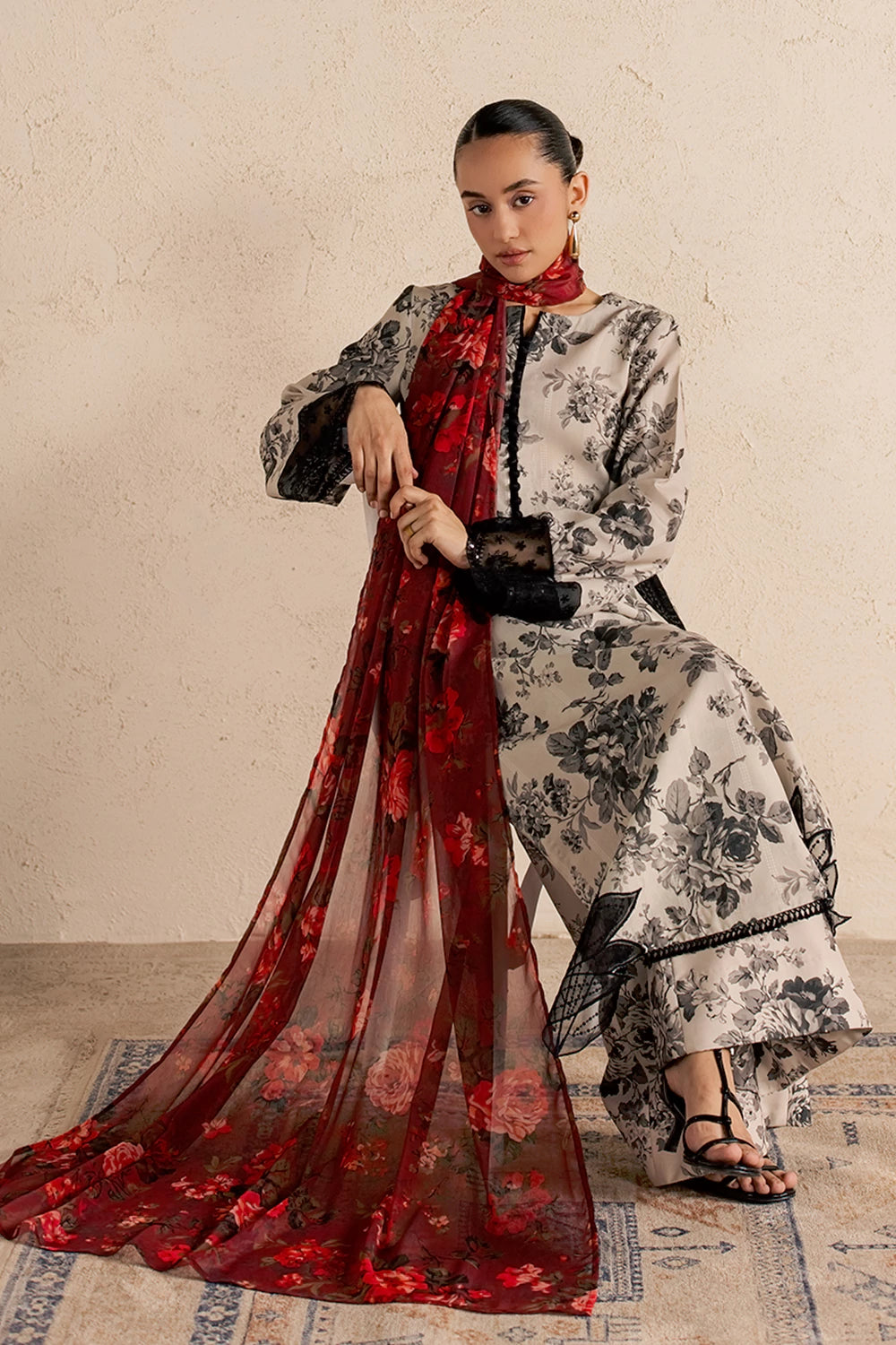 Dobby Lawn Beige Stitched Suit - Vanya
