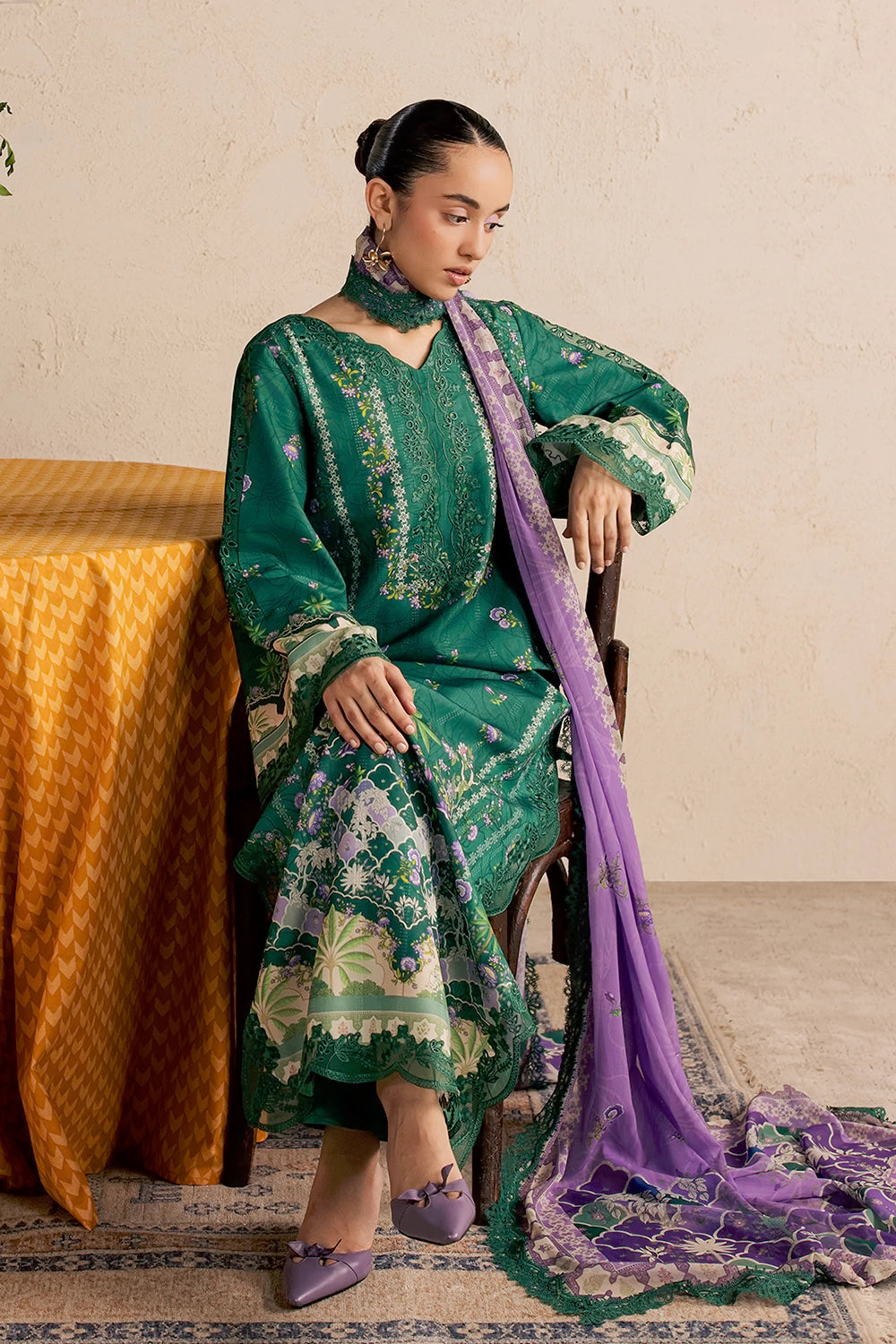 Dobby Lawn Green Stitched Suit - Vanya