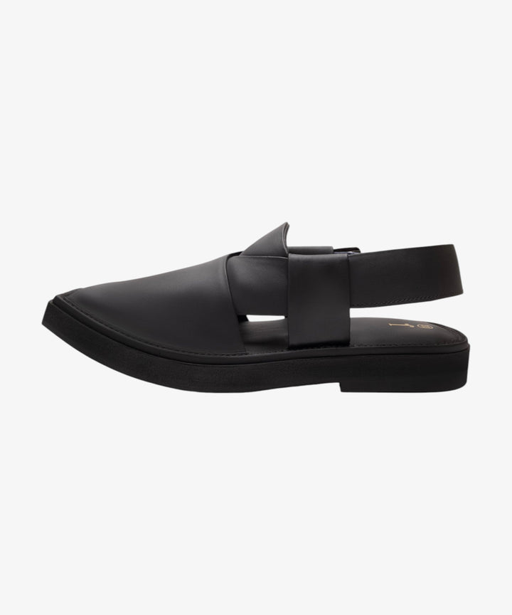 Plain Black Peshawari Chappal - J. Junaid Jamshed
