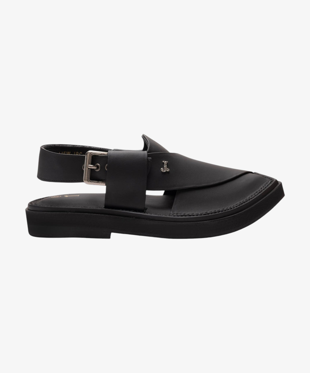 Plain Black Peshawari Chappal - J. Junaid Jamshed
