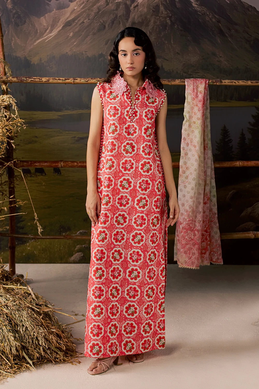 Dobby Lawn Pink Stitched Suit - Vanya