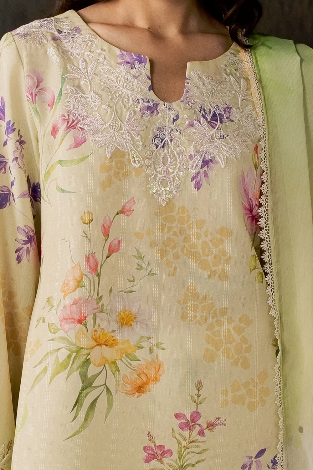 Dobby Lawn Butter Cream Stitched Suit - Vanya