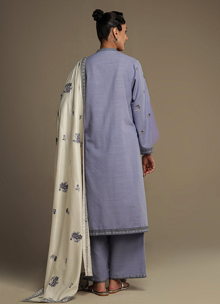 Khaddar/Acrylic Shawl Blue Stitched Suit - Image