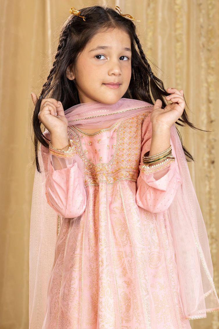 Net Pink Stitched Suit - J. Junaid Jamshed