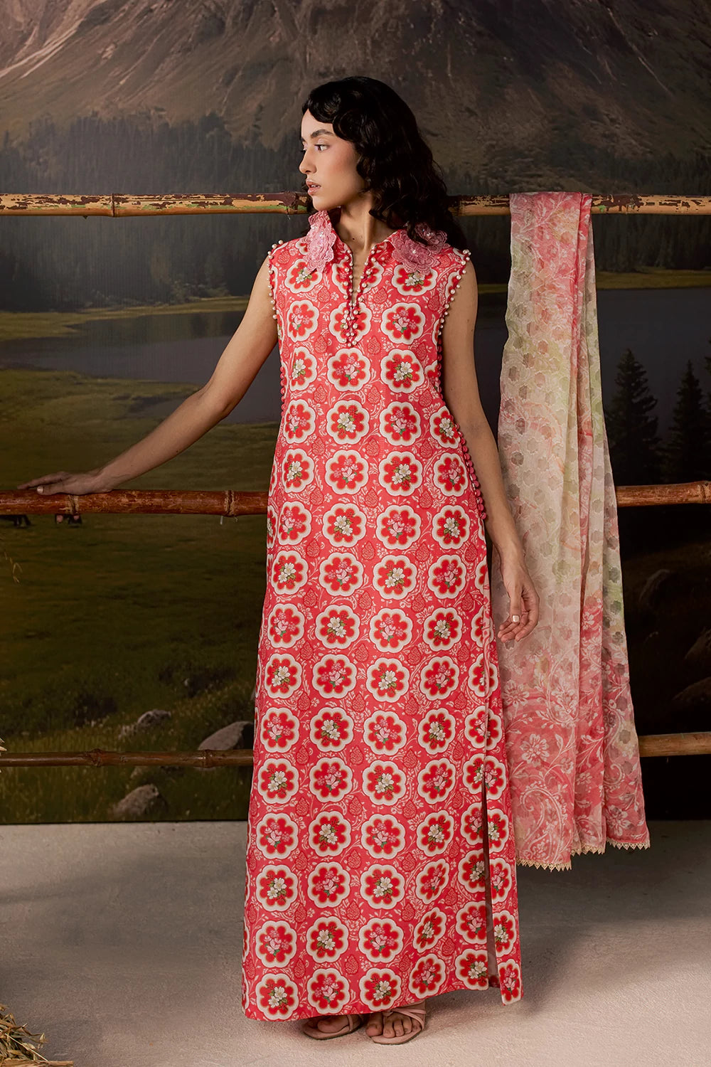 Dobby Lawn Pink Stitched Suit - Vanya