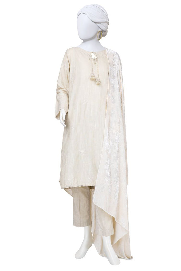Dyed Beige Stitched Suit - J. Junaid Jamshed