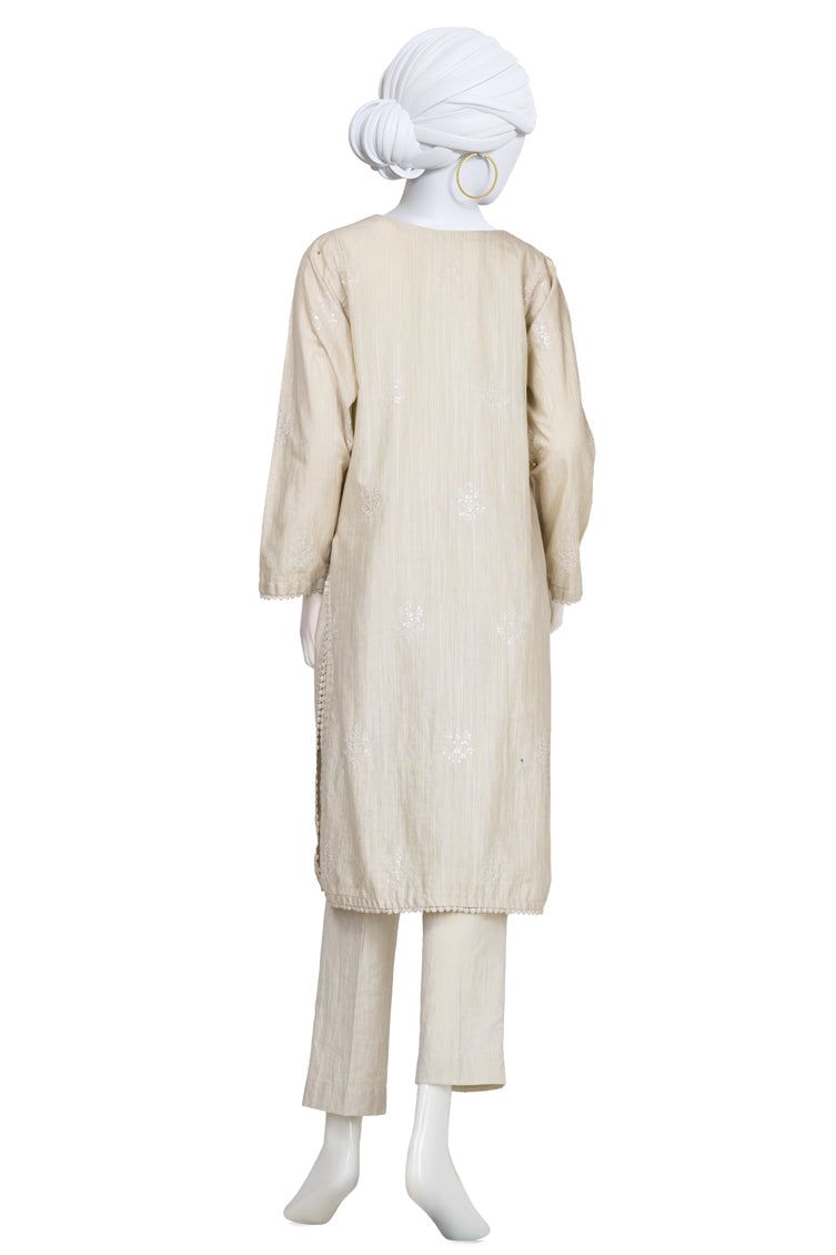 Dyed Beige Stitched Suit - J. Junaid Jamshed