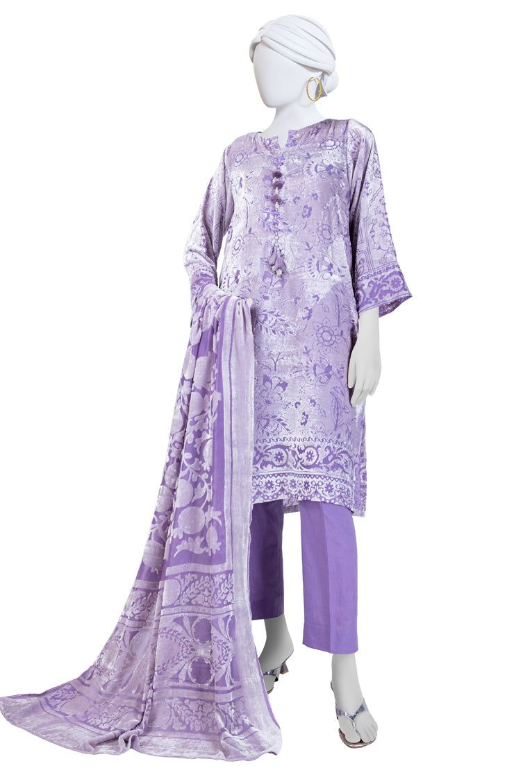 Polyester Lilac Unstitched Suit - J. Junaid Jamshed